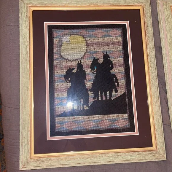 Native American Southwest Needle Point Cross Stitch Framed And Matted Set of 2 - Picture 8 of 10